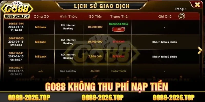GO88 có thu phí nạp tiền không là câu hỏi nhiều người chơi băn khoăn.