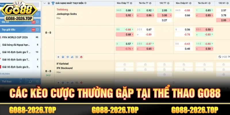 Thể thao GO88 cung cấp các kèo cược dành cho người chơi